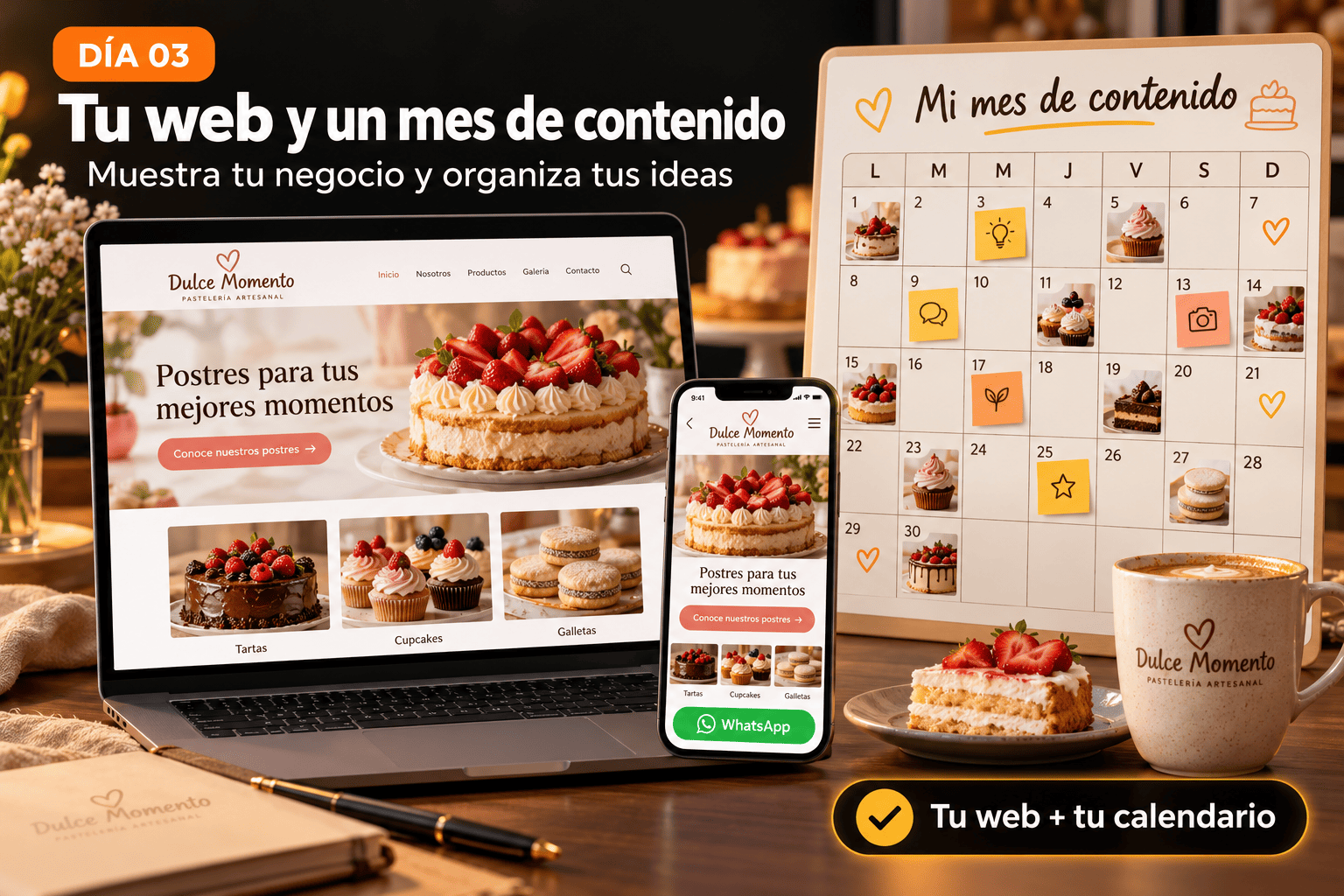 Día 3: Tu web y un mes de contenido resuelto, ejemplo con la pastelería Dulce Momento